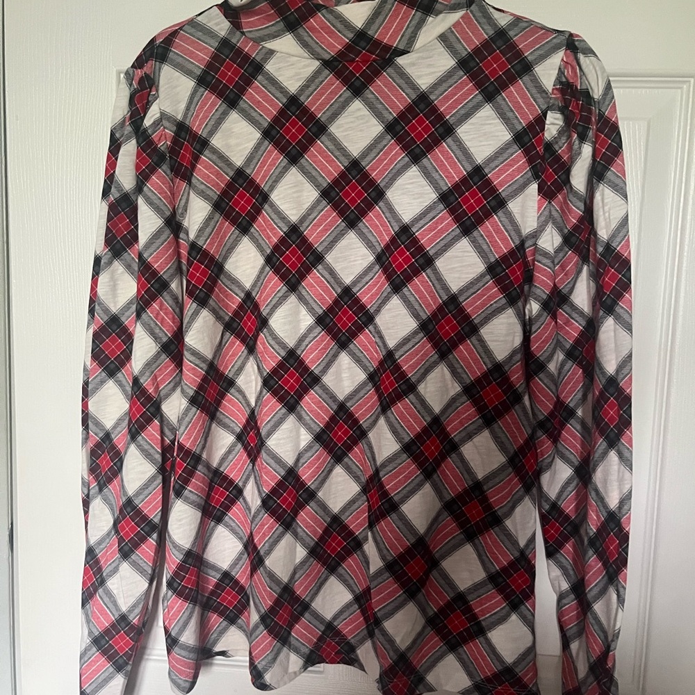 LOFT Red and Black Plaid Long Sleeve Top